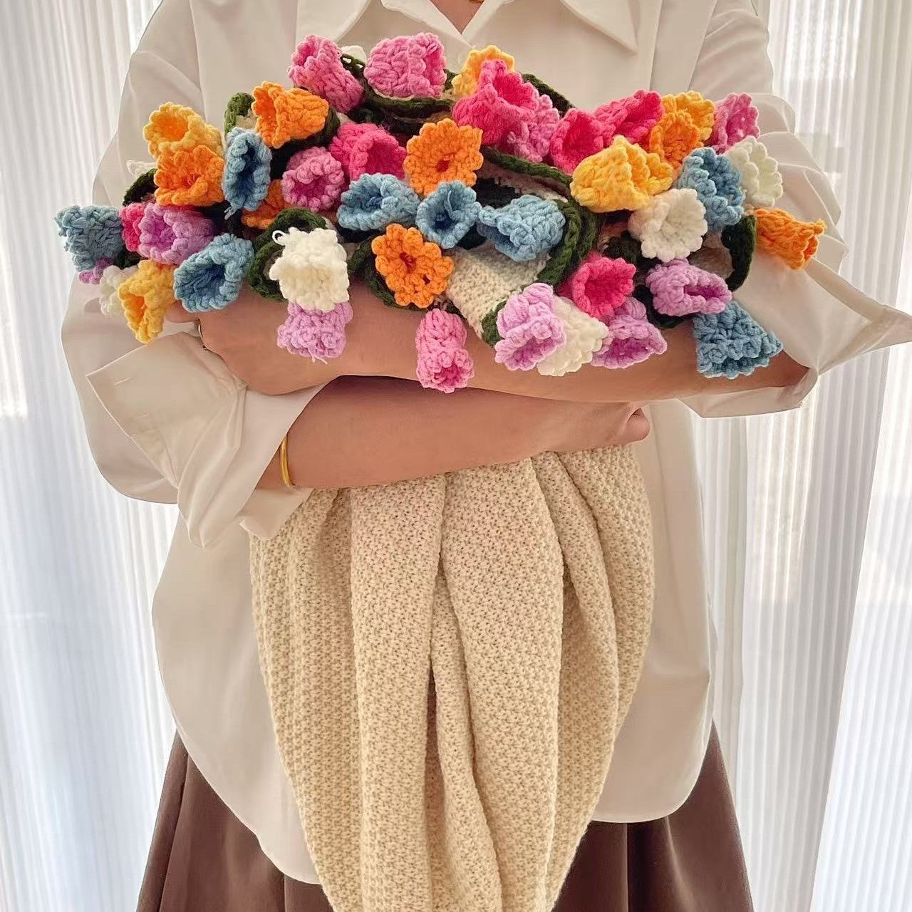 Rose Bouquet Blanket Finished Eternal Flower Nap Flower Blanket Handwoven Decorative Blanket Vintage Wool Blanket Factory Direct Sales