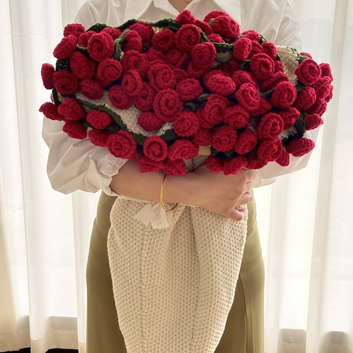 Rose Bouquet Blanket Finished Eternal Flower Nap Flower Blanket Handwoven Decorative Blanket Vintage Wool Blanket Factory Direct Sales