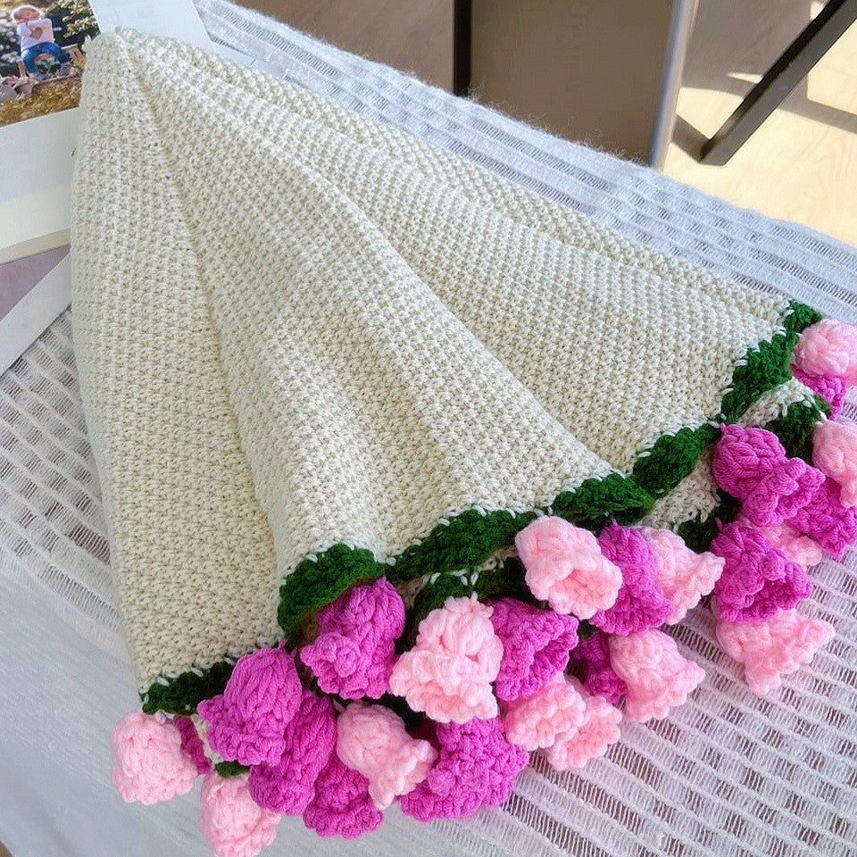 Rose Bouquet Blanket Finished Eternal Flower Nap Flower Blanket Handwoven Decorative Blanket Vintage Wool Blanket Factory Direct Sales